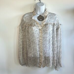 Vintage Millibon Cream Floral Ruffle Blouse Small